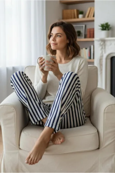 Uzun Tek Alt Pijama – Ev Giyimi Günlük Rahat Pijama Altı