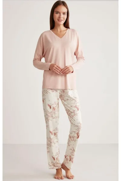 Alın A326 Floral Çiçek Desen Likralı Pijama Takım
