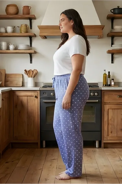 Kadın Battal Boy Süet Desenli Pijama Altı Beli İpli Lastikli Rahat Kesim Büyük Beden Ev Giyim Pijama