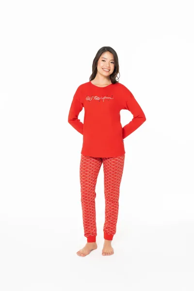 Kadın Kırmızı Pijama Takım-KIRMIZI-2XL