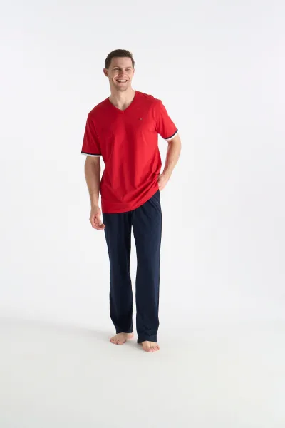 Lisanslı Pamuklu Erkek kırmızı Pijama Takım 19041