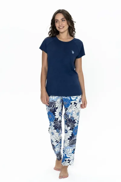 U.s Polo Assn. 20095 Kadın Kısa Kollu Bisiklet Yaka Pijama Takımı-Lacivert