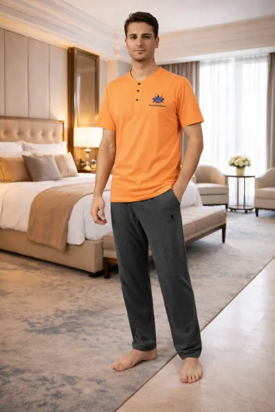 POLO REPUBLİC %95 PAMUKDÜĞMELİ YAKA KISA KOLLU ERKEK PİJAMA TAKIM 3424