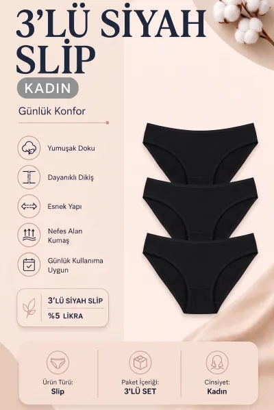 6’lı Paket Kadın Pamuklu Slip Külot Seti Likralı Esnek Konforlu Günlük İç Giyim