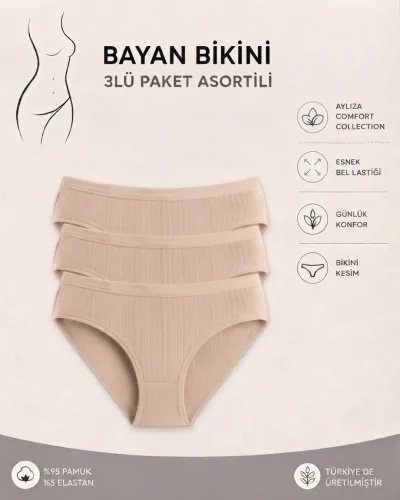 Kadın 3’lü Paket Beyaz Fitilli Pamuklu Modal Külot – Ekstra Esnek ve Yumuşak Dokulu İç Çamaşırı