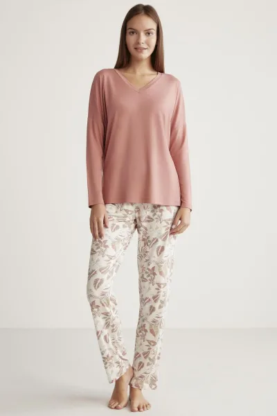 Alin 329 Yumuşak Doku Uzun Kol  Kadın Pijama Takımı PEMBE