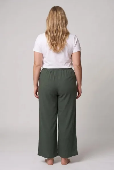 Kadın Büyük Beden Beli Lastikli Bağcıklı Bol Paça Rahat Kesim Pijama Altı