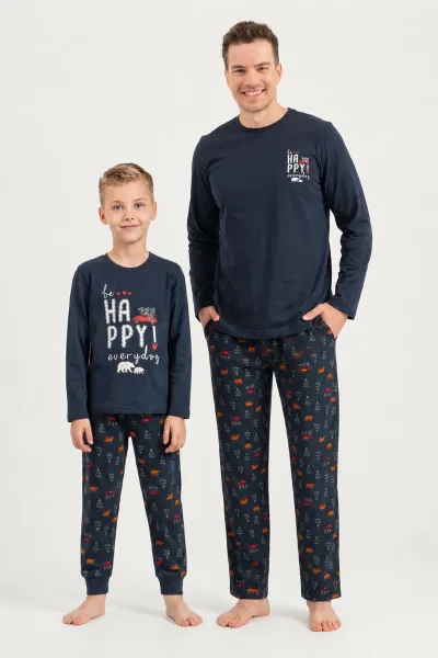 Be Happy Everyday Baba Oğul Lacivert Uzun Kol Pijama Takım RP3933-A-V1