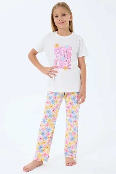 Kız Çocuk Beyaz Pijama Takım