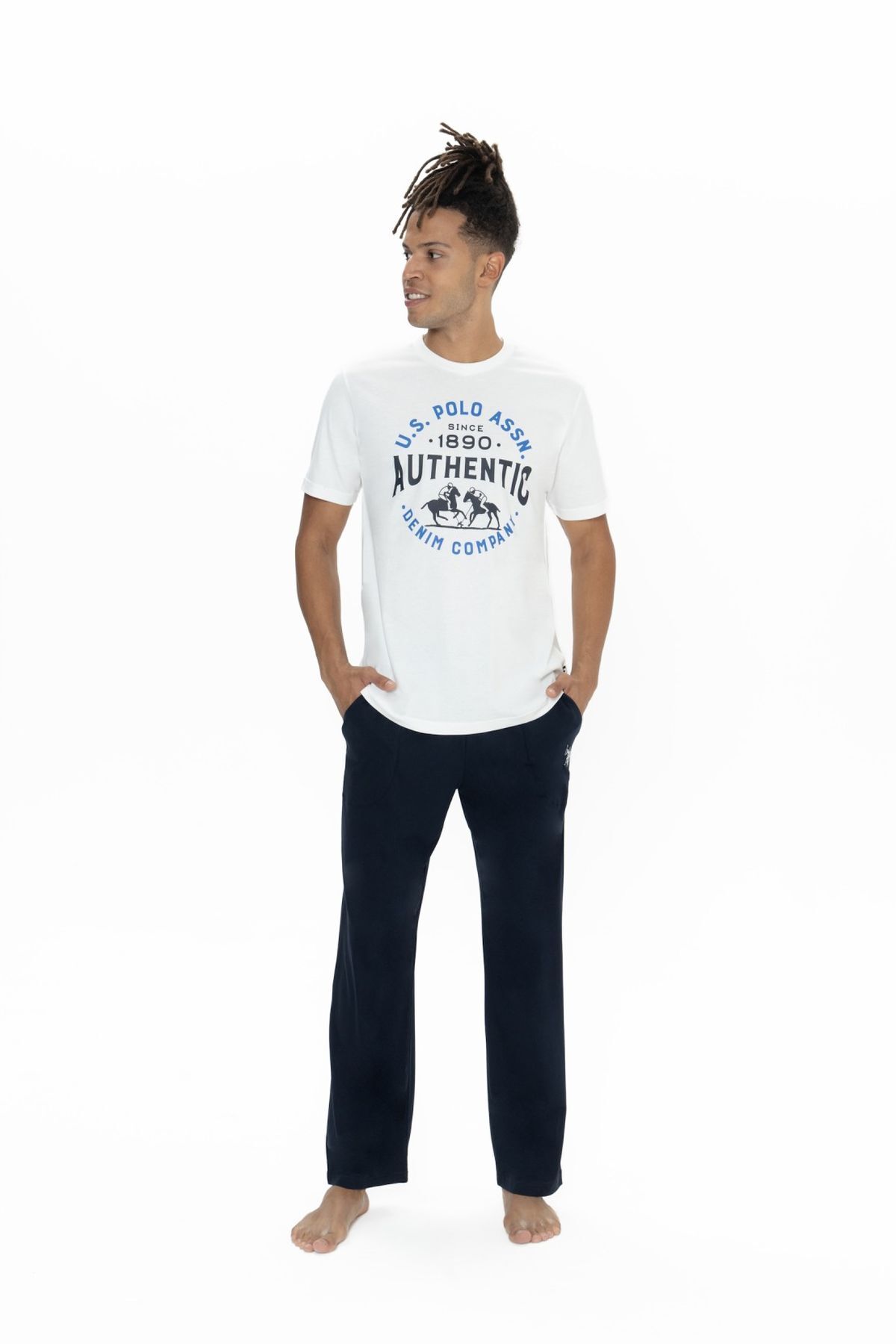 U.S. Polo Assn. 18900 Erkek Yarım Kollu Yuvarlak Yaka Boru Paça Pijama Takımı