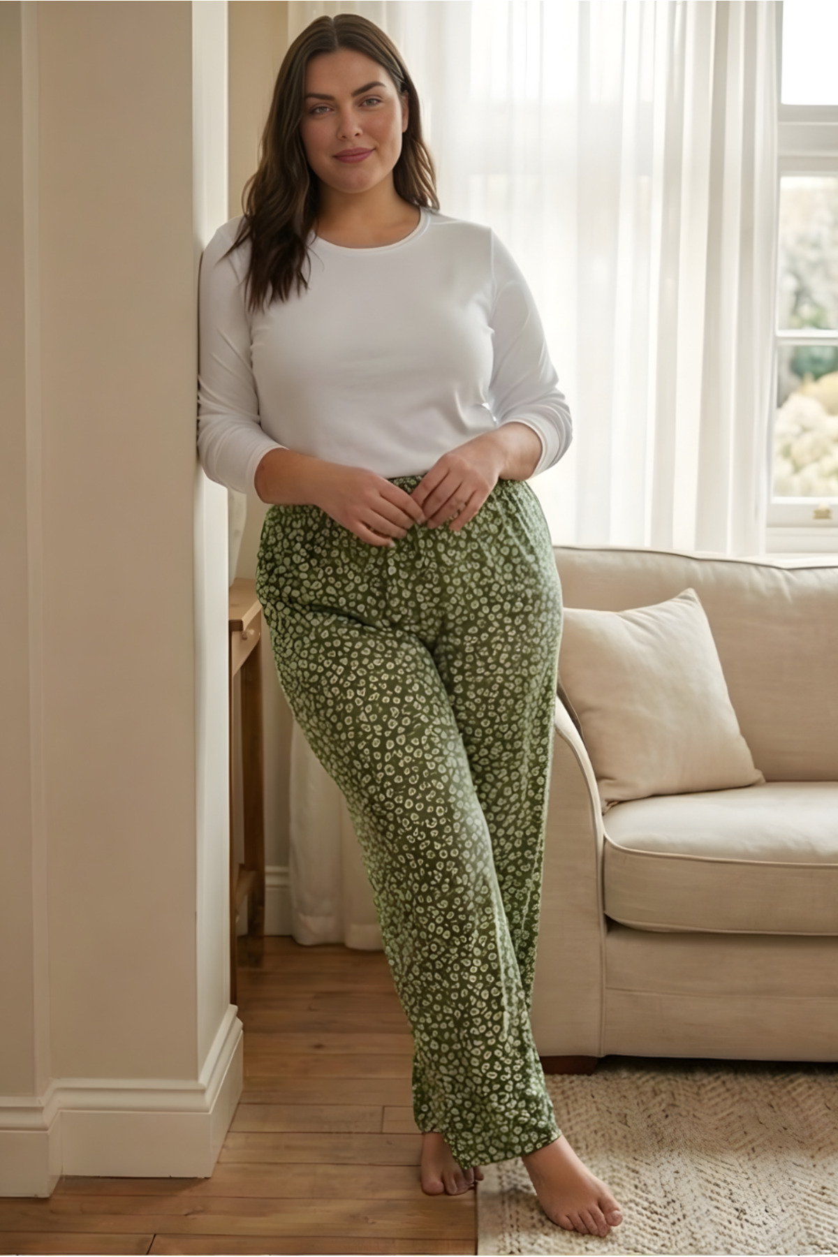 Kadın Battal Boy Süet Desenli Pijama Altı Beli İpli Lastikli Rahat Kesim Büyük Beden Ev Giyim Pijama