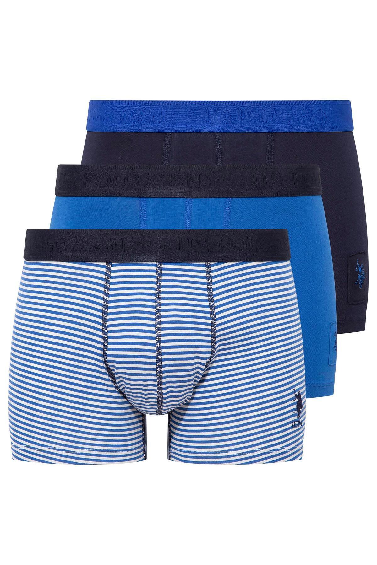 Erkek Saks-lacivert-baskılı 3 Lü Boxer