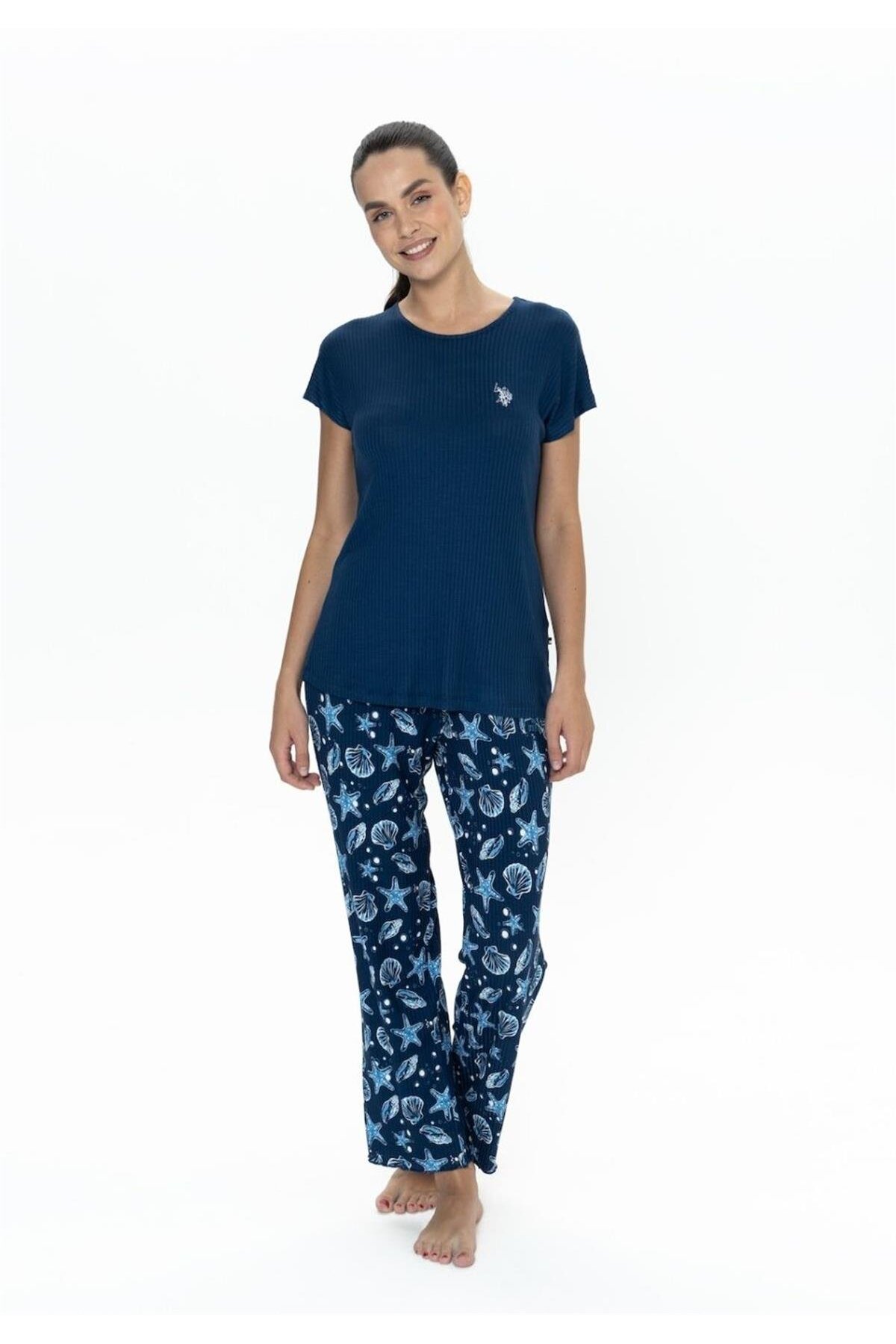20105 Kadın Lacıvert Kısa Kollu Pijama Takımı